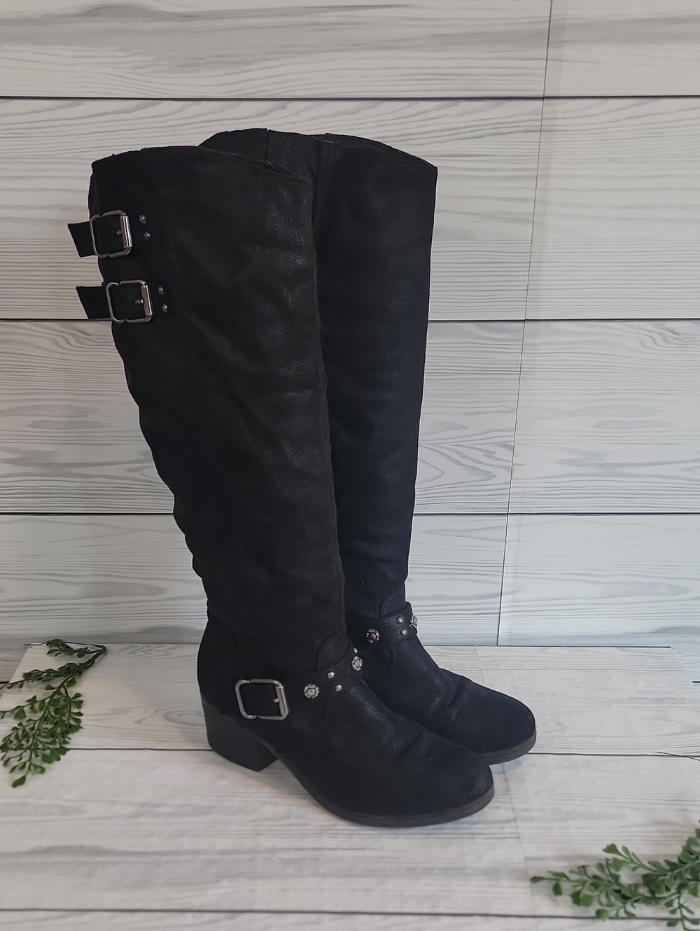 Carlos Santana Cara Black Knee High Buckle Boots Womens Size 8